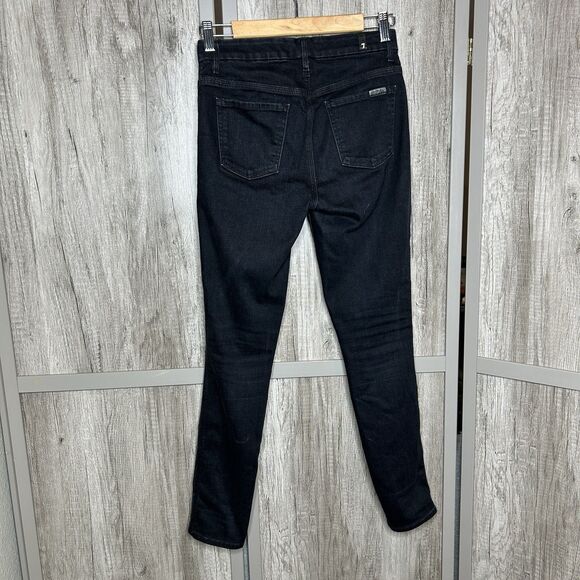 7 For All Mankind Jeans Size 26 Waist Skinny Rhinestone Pocket Rinsed Black - Picture 6 of 10